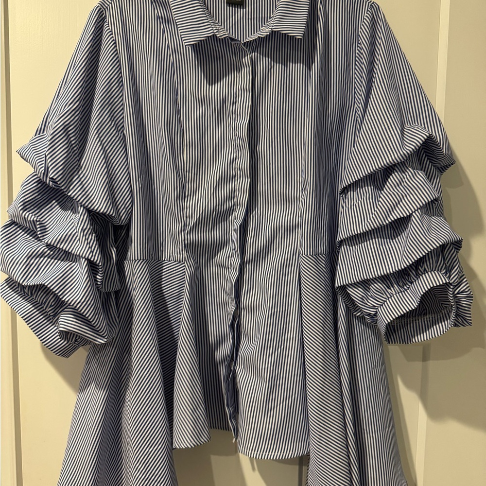 Gracia Blue and White Striped Blouse